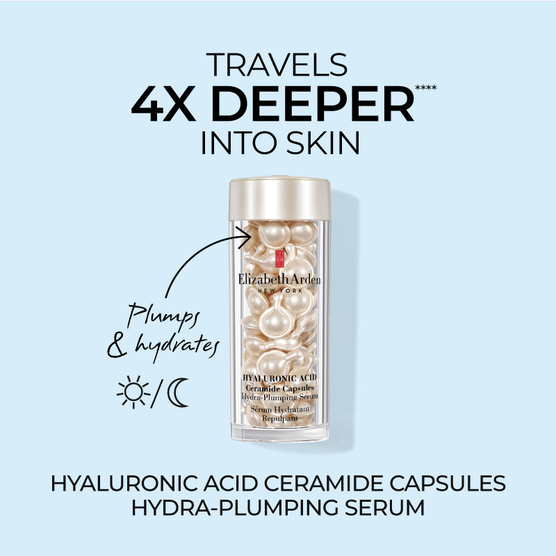 Hyaluronic acid ceramide capsules hydra plumping serum. travels 4x deeper into skin. plumps and hydrates