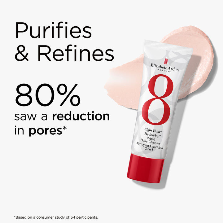 Purifies & Refines. 80% saw reduction in pres.* Based on a consumer study of 54 participants.