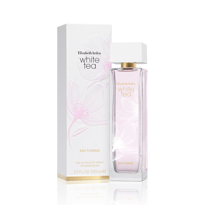A bottle of Elizabeth Arden White Tea Eau Florale Eau De Toilette Spray 100 ml with packaging