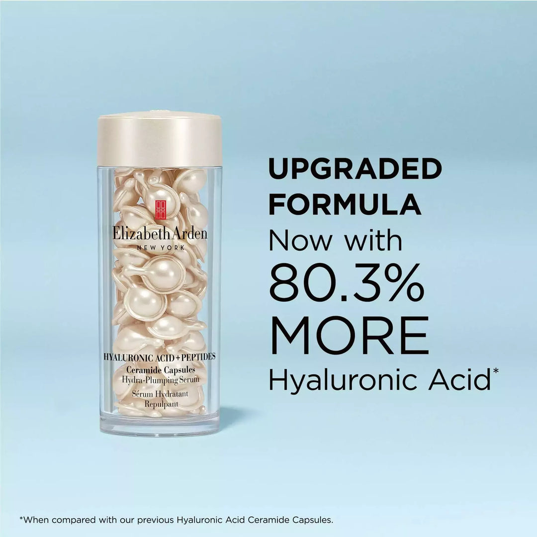Hyaluronic Acid + Peptides Ceramide Capsules Hydra-Plumping Serum now with upgraded formula. Now with 80.3% more hyaluronic acid* *When compared with our previous Hyaluronic Acid Ceramide Capsules