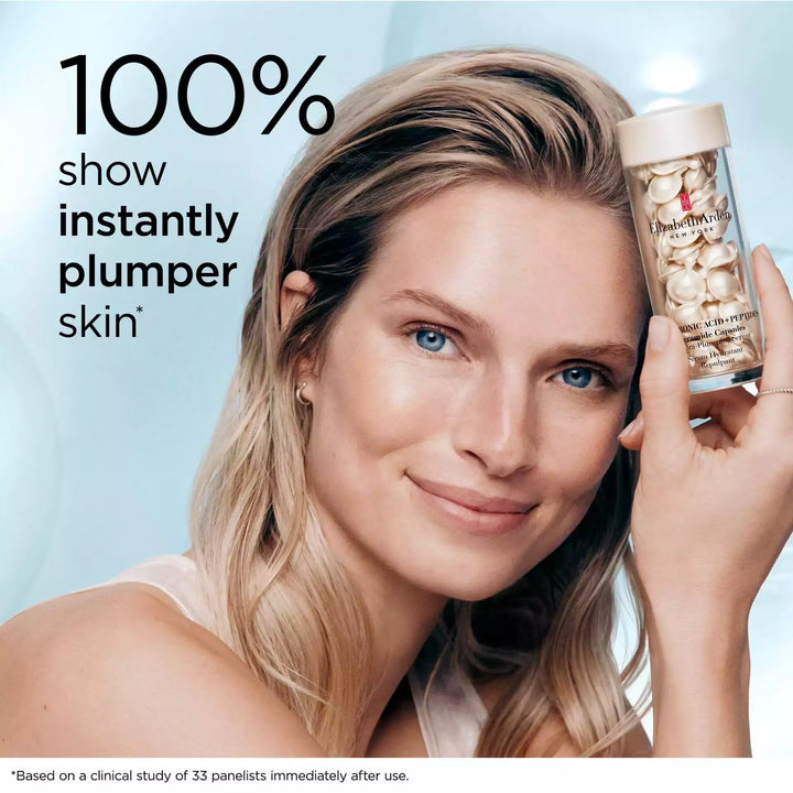 100% show instantly plumper skin* *based on a clinical study of 33 panelists immediately after use.