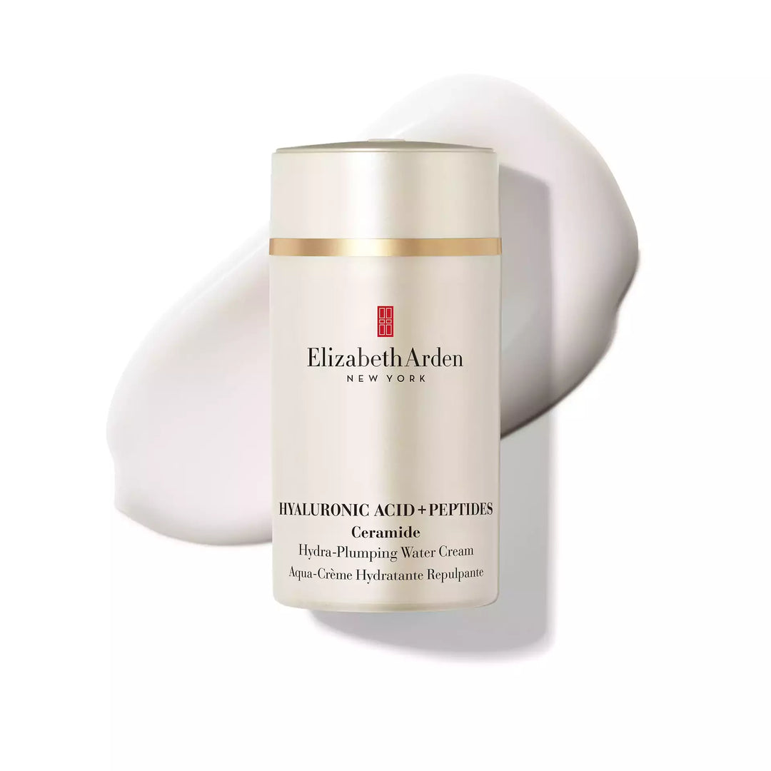 Hyaluronic Acid + Peptides Ceramide Hydra-lumping Water Cream with texture behind it