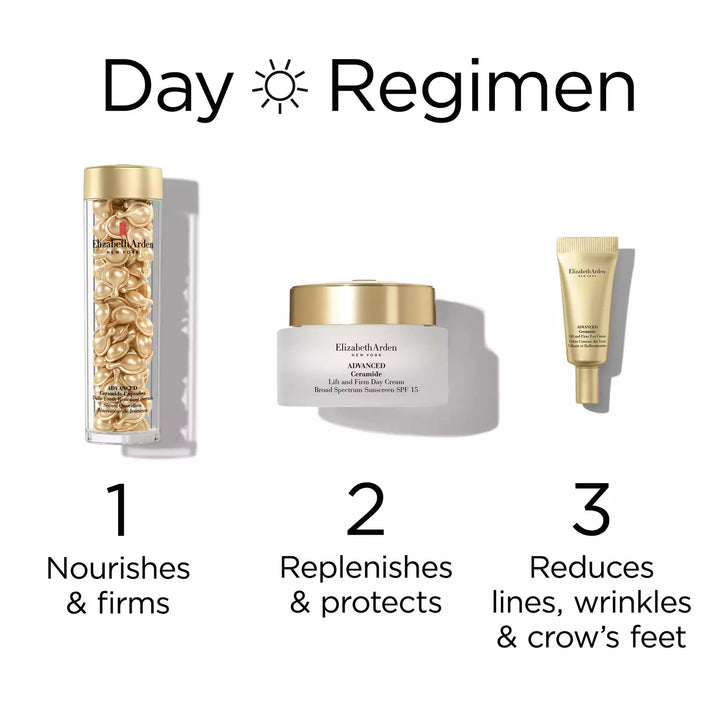 Day Regimen. Step 1, apply Advanced Ceramide Capsules to nourish and firm. Step , apply Advanced Day Cream SPF15 to replenish and protect. Step 3, apply Advanced Eye Cream to reduce lines, wrinkles and crow's feet