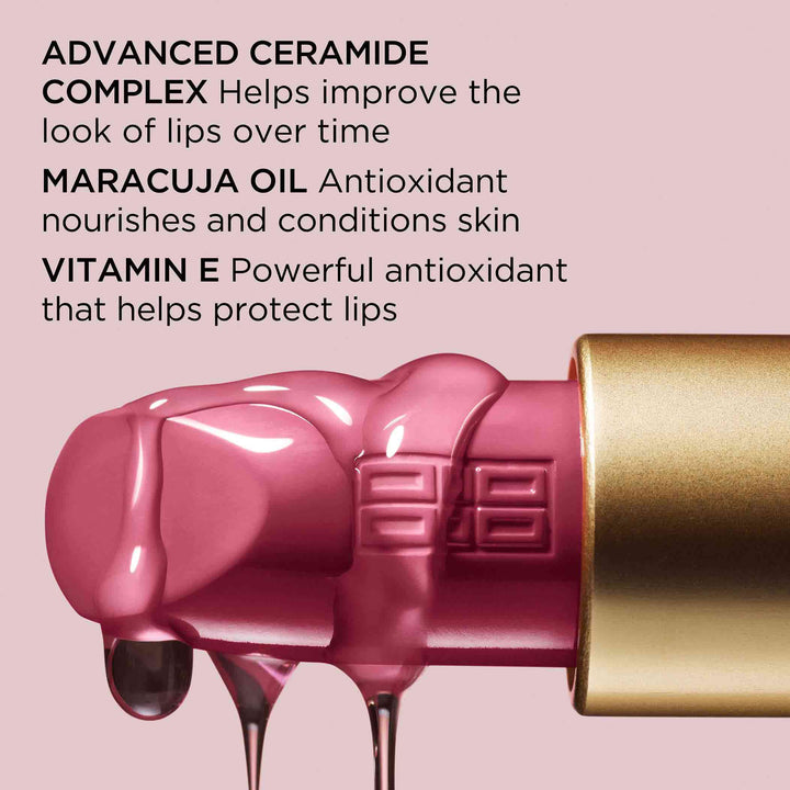 Advanced ceramide complex-helps improve the look of lips over time. Maracuja oil- antioxidant nourishes and conditions skin. Vitamin E- powerful antioxidant that helps protect lips