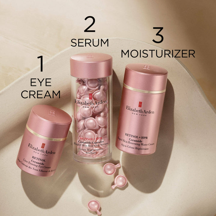 Regimen- Step 1 Retinol Eye Cream. Step 2 Retinol HPR Ceramide Capsules Serum. Step 3 Retinol HPR Ceramide Water Cream