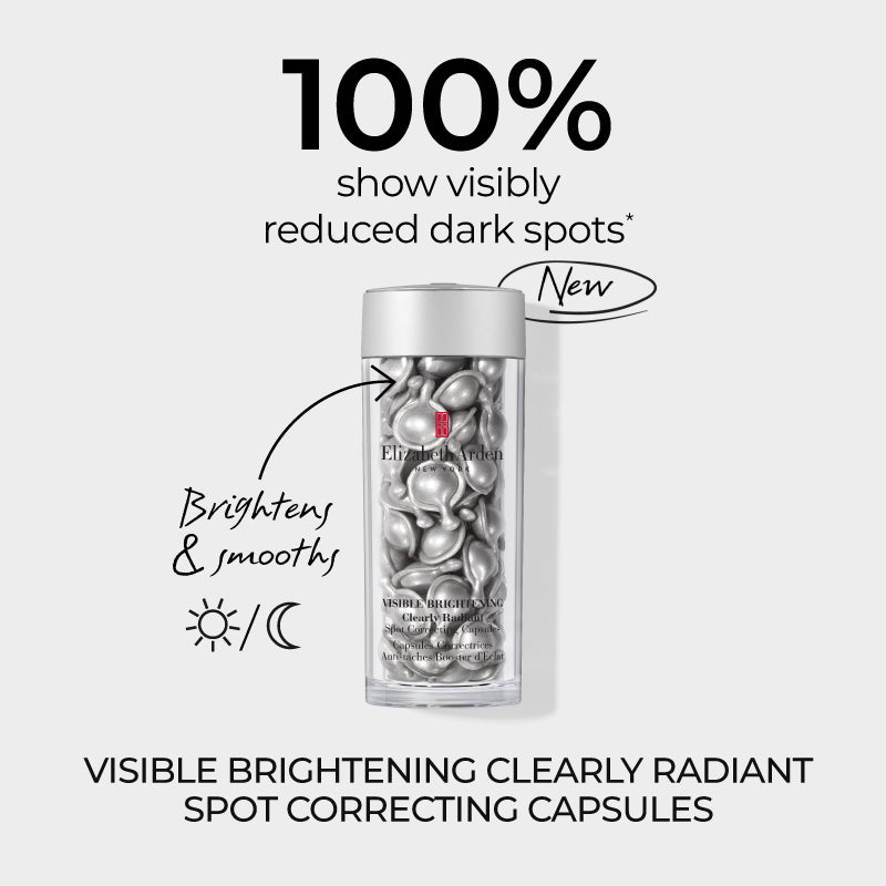 100% show visibly reduced dark spots* Brightens and smooths.
Visible Brightening Clearly radiant spot correcting capsules