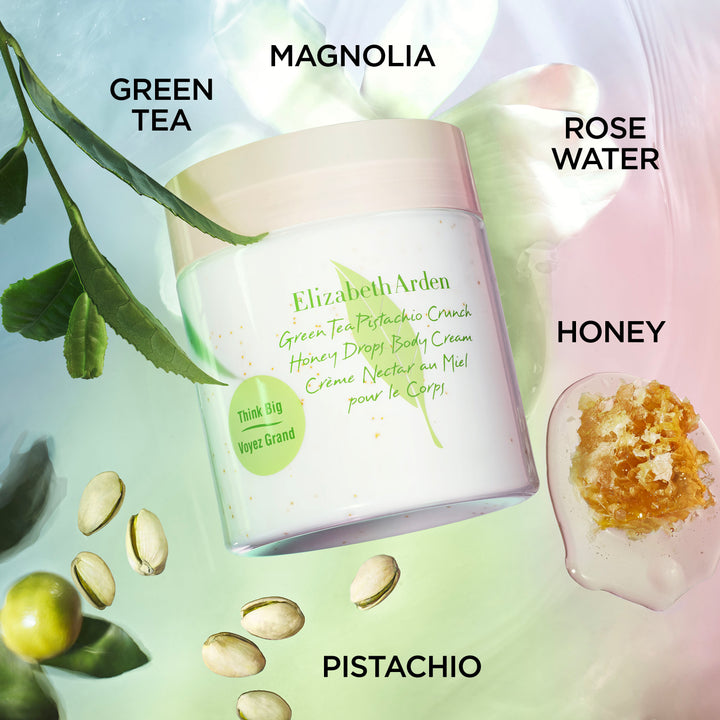 Green Tea Pistachio Body Cream  ingredients are green tea, magnolia, rose water, honey and pistachio