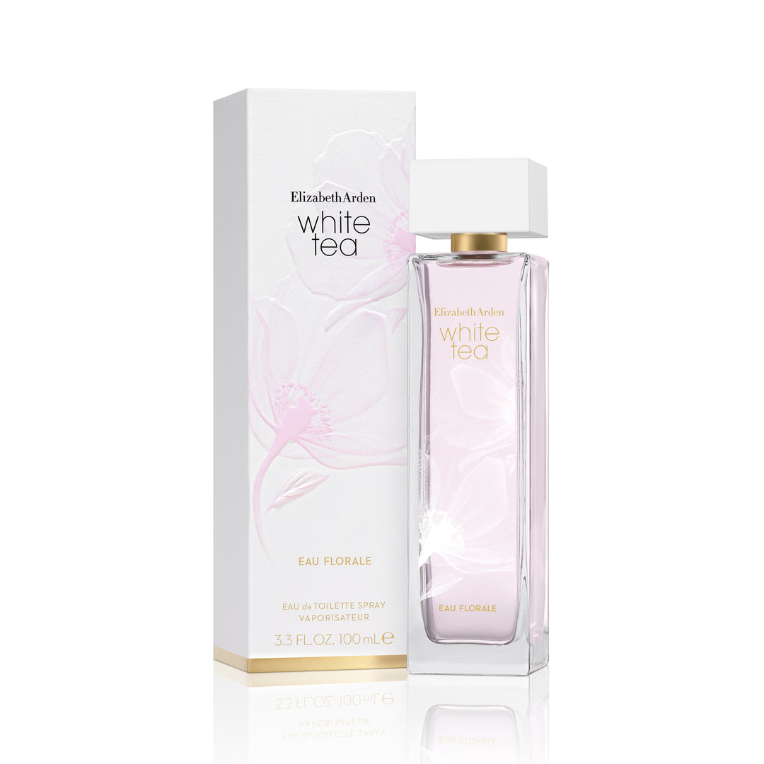 A bottle of Elizabeth Arden White Tea Eau Florale Eau De Toilette Spray 100 ml with packaging