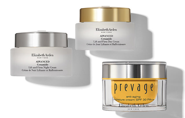Three Elizabeth Arden skincare products on a white background
