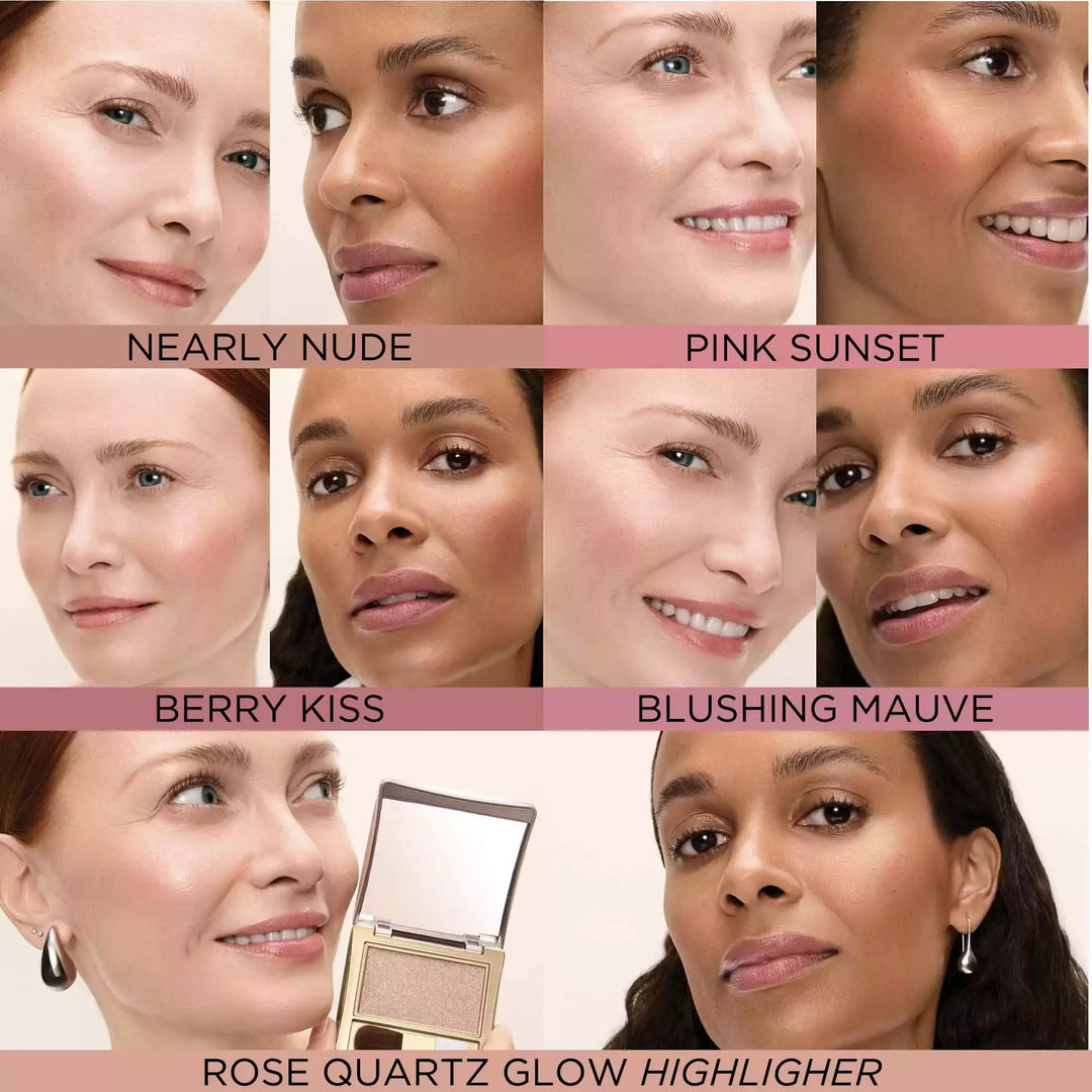 Universal blush shades on both lighter and darker skin models.