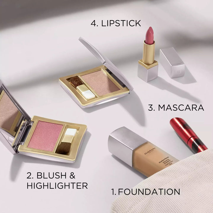 Regimen. Step 2 Flawless Finish Skincaring Foundation. Step 2 Use Blush and Highlighter. Step 3 Use Mascara and Step 4 Apply lipstick