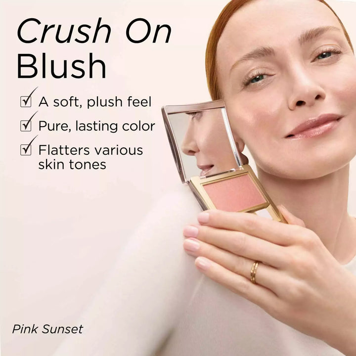 Crush on blush for a soft, plush feel, pure lasting color and flatters various skin tones. Shade Pink Sunset on Model
