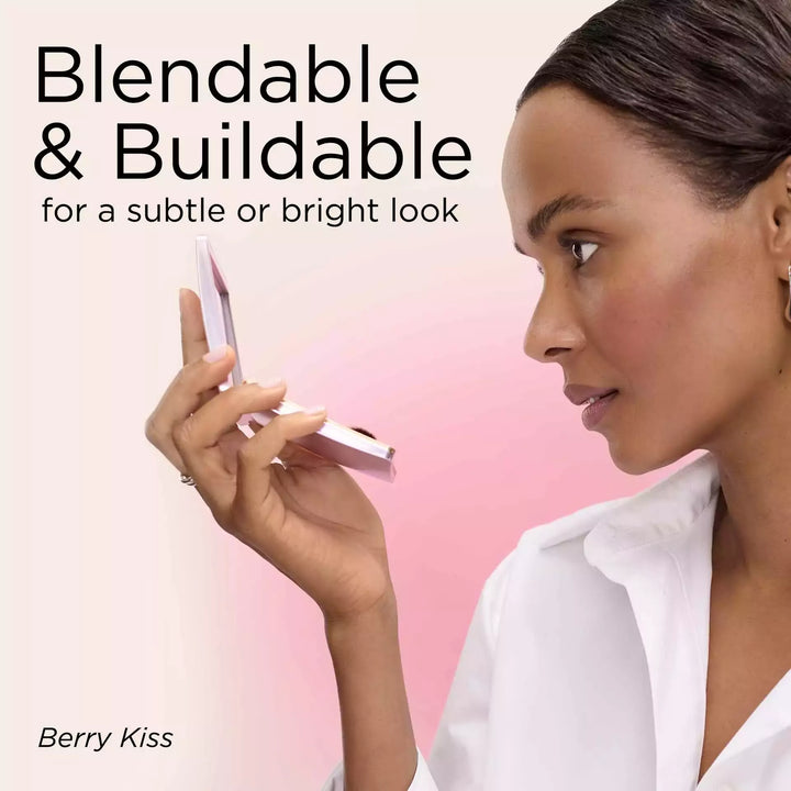 Blendable and buildable for a subtle or bright look. Shade Berry Kiss on model
