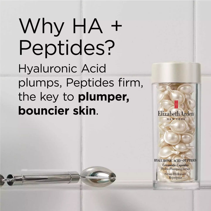 Why HA + Peptides? Hyaluronic Acid plumps, peptides firm, the key to plumper, bouncier skin