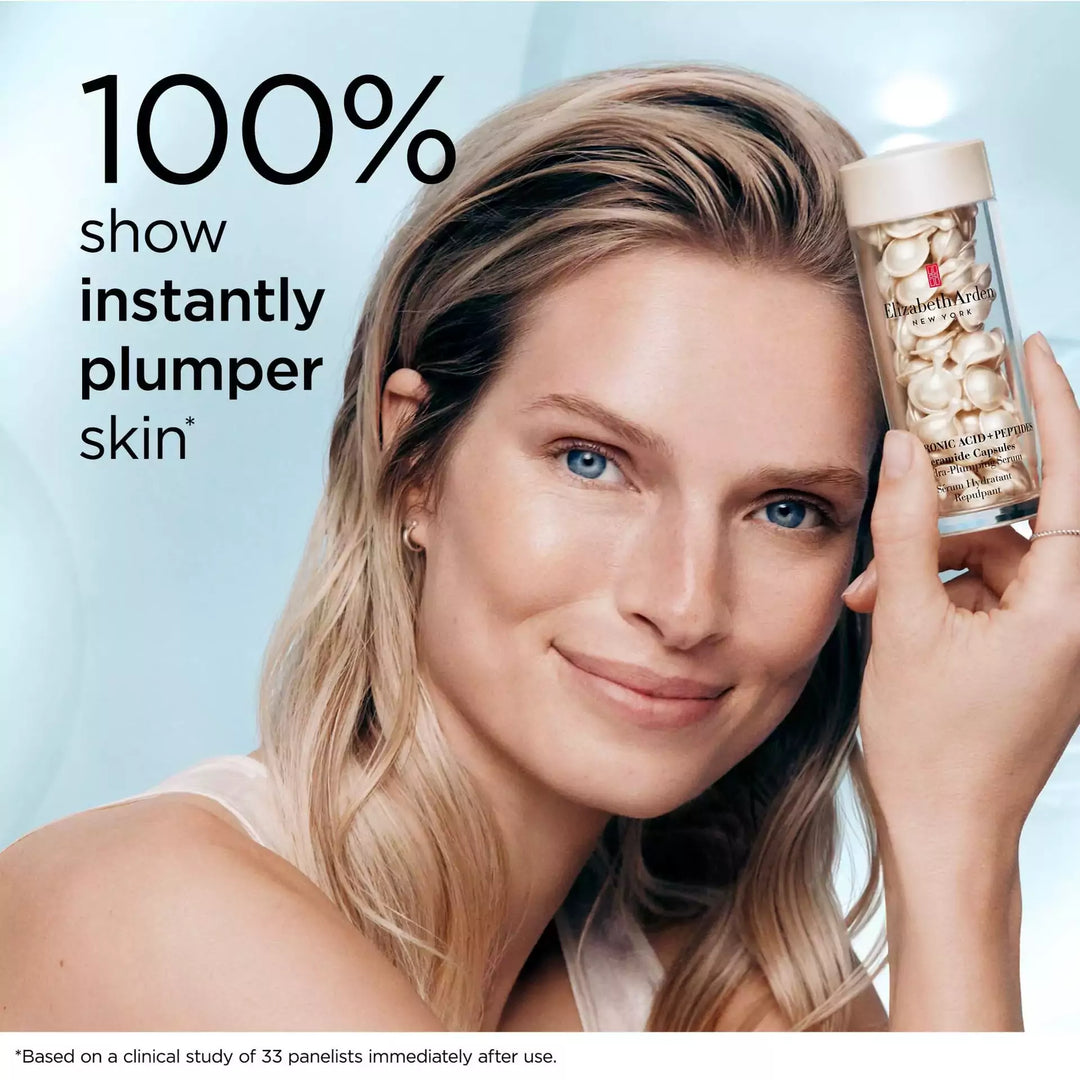 100% show instantly plumper skin* *based on a clinical study of 33 panelists immediately after use.