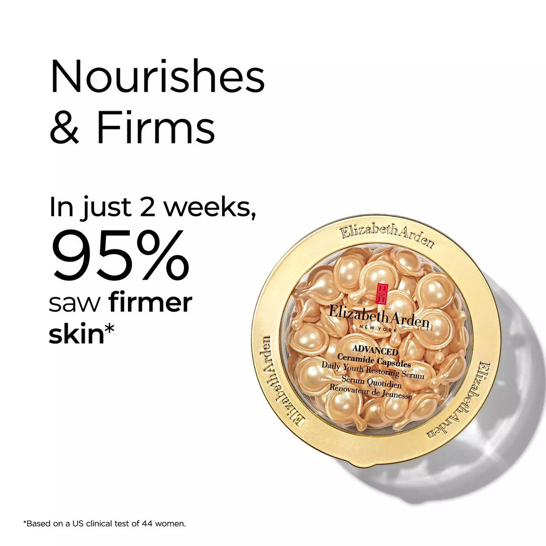 Advanced Ceramide Capsules nourishes and firms. In just 2 weeks, 95% saw firmer skin* *Based on a US clinical test of 44 women.