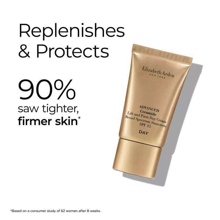 Advanced Ceramide Lift and Firm Day Cream SPF 15 replenishes and protects. 90% saw tighter, firmer skin* *Based on a consumer study of 62 women after 8 weeks.