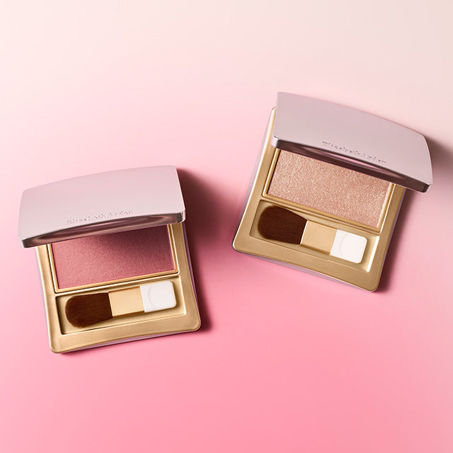 2 Blush products stylized over an ombre pink background